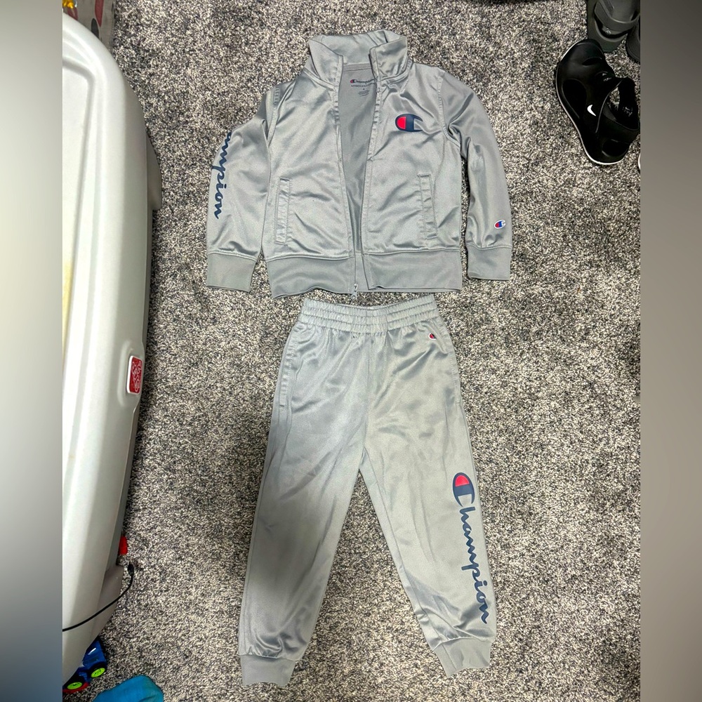 Little boys gray Champion track jacket w matching pants in great shape!